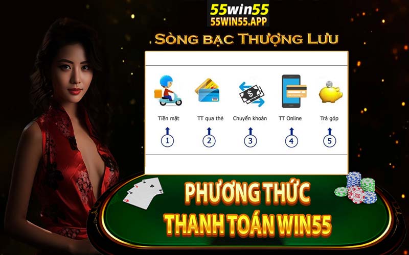 Nhà cái win55 cung cấp nhiều phương thức thanh toán để anh em có thể rút tiền đơn giản hơn